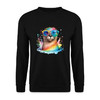 Colorful cool otter with sunglasses - Unisex Sweatshirt - black - Front - Alina (178cm) & Michal (187cm)