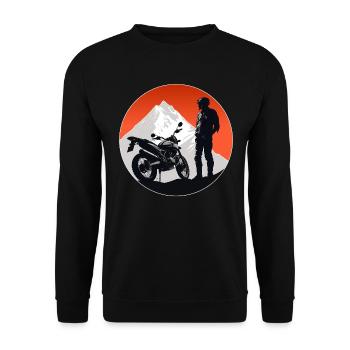 Motorrad Motorradfahrer Biker Sonnenuntergang - Unisex Pullover - Schwarz - Vorne - Alina (178cm) & Michal (187cm)