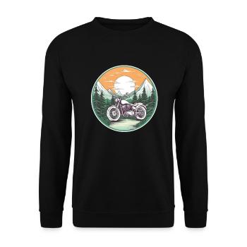 Motorrad Tour im Grünen Motorradfahrer Biker - Unisex Pullover - Schwarz - Vorne - Alina (178cm) & Michal (187cm)