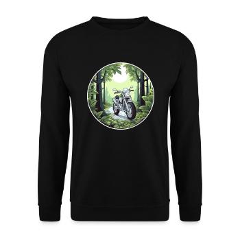Abenteuer im Grünen Motorradfahrer Motorrad - Unisex Pullover - Schwarz - Vorne - Alina (178cm) & Michal (187cm)