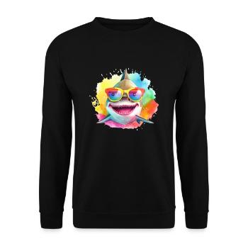 Colorful cool shark with sunglasses - Unisex Sweatshirt - black - Front - Alina (178cm) & Michal (187cm)