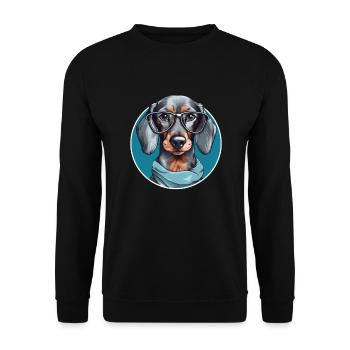 Cooler Dackel mit Brille und Halstuch Hund - Unisex Pullover - Schwarz - Vorne - Alina (178cm) & Michal (187cm)