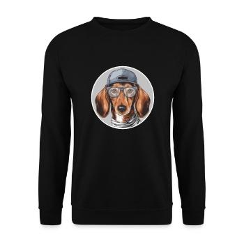 Teckel cool avec lunettes et chien casquette - Sweat-shirt Unisexe - noir - Devant - Alina (178cm) & Michal (187cm)