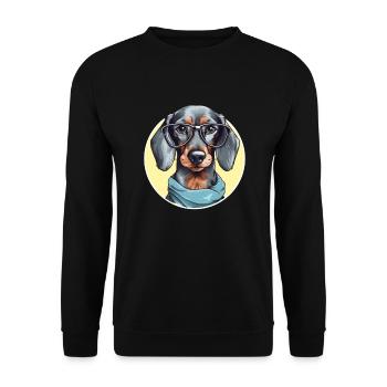 Mignon teckel avec lunettes et foulard - Sweat-shirt Unisexe - noir - Devant - Alina (178cm) & Michal (187cm)