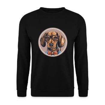 Funny dachshund dog with glasses and bow tie - Unisex Sweatshirt - black - Front - Alina (178cm) & Michal (187cm)
