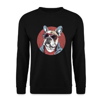 Lustige Französische Bulldogge Hund mit Brille - Unisex Pullover - Schwarz - Vorne - Alina (178cm) & Michal (187cm)