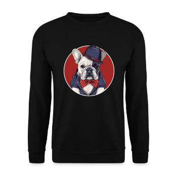 Drôle de chapeau de chien bouledogue français et nœud papillon - Sweat-shirt Unisexe - noir - Devant - Alina (178cm) & Michal (187cm)
