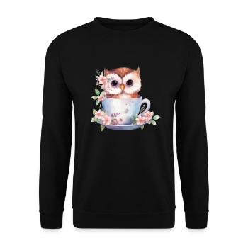 Mignon bébé hibou avec des fleurs dans une tasse - Sweat-shirt Unisexe - noir - Devant - Alina (178cm) & Michal (187cm)