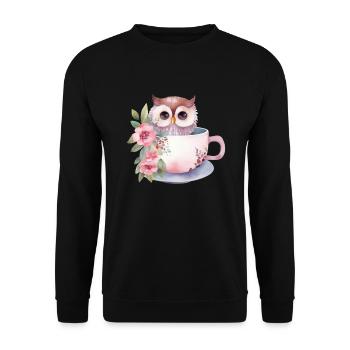 Joli hibou rose avec des fleurs dans une tasse - Sweat-shirt Unisexe - noir - Devant - Alina (178cm) & Michal (187cm)