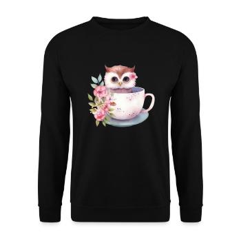Mignon bébé hibou rose avec des fleurs dans une tasse - Sweat-shirt Unisexe - noir - Devant - Alina (178cm) & Michal (187cm)