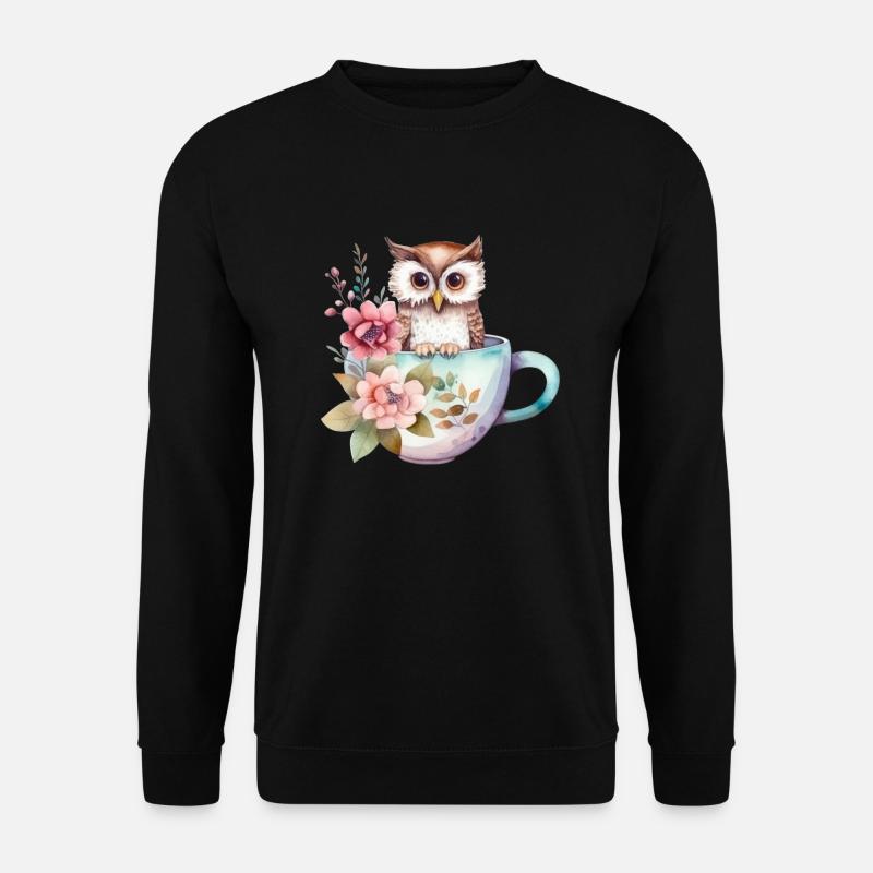 Hibou mignon avec des fleurs dans une tasse de café - Sweat-shirt Unisexe - noir