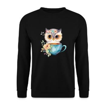 Hibou mignon avec café et fleurs - Sweat-shirt Unisexe - noir - Devant - Alina (178cm) & Michal (187cm)