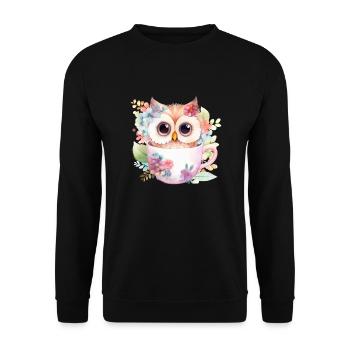 Hibou mignon dans une tasse avec des fleurs - Sweat-shirt Unisexe - noir - Devant - Alina (178cm) & Michal (187cm)