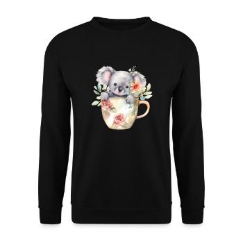 Koala mignon avec des fleurs dans une tasse à café - Sweat-shirt Unisexe - noir - Devant - Alina (178cm) & Michal (187cm)