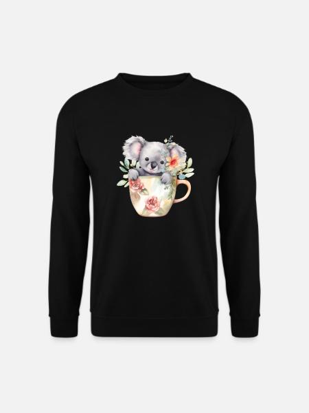 Niedlicher Koala mit Blumen in Kaffee-Tasse - Unisex Pullover - Schwarz