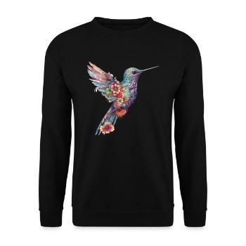 Cute hummingbird bird with flowers - Unisex Sweatshirt - black - Front - Alina (178cm) & Michal (187cm)