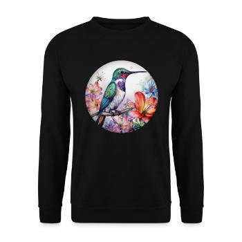 Bel oiseau colibri avec des fleurs à motifs floraux - Sweat-shirt Unisexe - noir - Devant - Alina (178cm) & Michal (187cm)