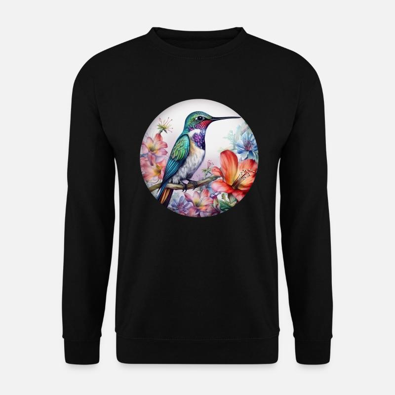 Schöner Kolibri Vogel mit Blumenmuster Blumen - Unisex Pullover - Schwarz