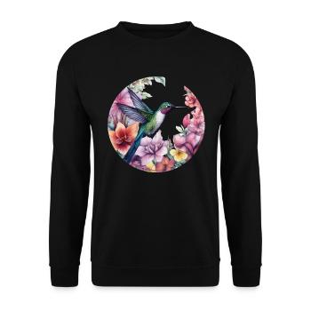 Exotischer Kolibri Vogel mit Blumenmuster Blumen - Unisex Pullover - Schwarz - Vorne - Alina (178cm) & Michal (187cm)