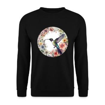 Cute hummingbird bird design with flowers - Unisex Sweatshirt - black - Front - Alina (178cm) & Michal (187cm)