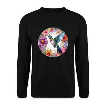 Colibri oiseau exotique avec fleurs à motifs floraux - Sweat-shirt Unisexe - noir - Devant - Alina (178cm) & Michal (187cm)