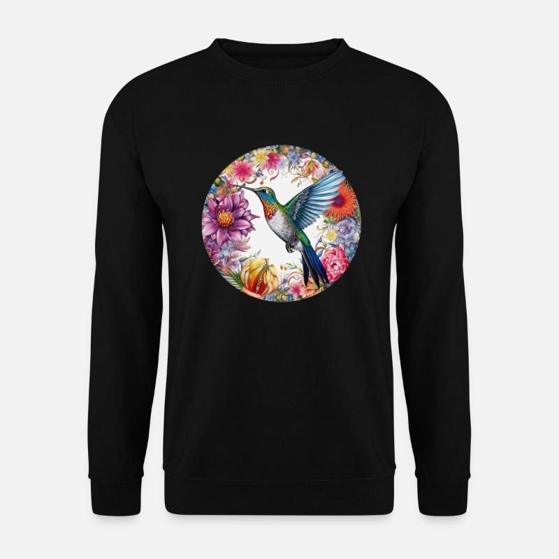 Exotischer Vogel Kolibri mit Blumenmuster Blumen - Unisex Pullover - Schwarz