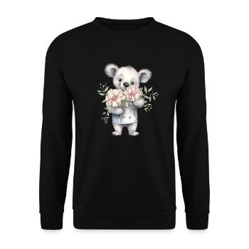 Niedlicher & süßer Koala mit Blumenstrauß - Unisex Pullover - Schwarz - Vorne - Alina (178cm) & Michal (187cm)
