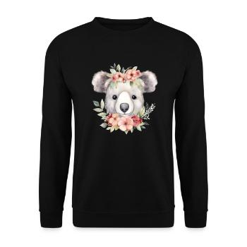 Niedlicher & süßer Koala mit Blumen Liebe - Unisex Pullover - Schwarz - Vorne - Alina (178cm) & Michal (187cm)