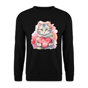 Niedliche & süße Katze mit Herz Liebe - Unisex Pullover - Schwarz - Vorne - Alina (178cm) & Michal (187cm)