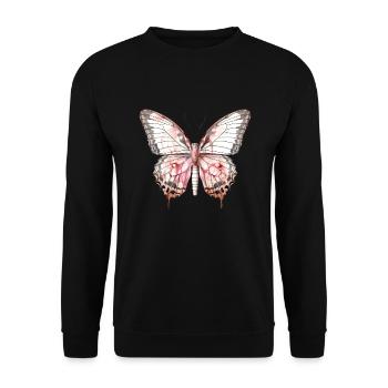 Exotischer rosa Schmetterling Tropisch - Unisex Pullover - Schwarz - Vorne - Alina (178cm) & Michal (187cm)