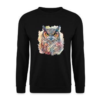 Magische Eule Aquarell Bunt Tier Vogel Wald - Unisex Pullover - Schwarz - Vorne - Alina (178cm) & Michal (187cm)
