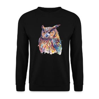 Bunte Magische Eule Aquarell Tier Vogel Wald - Unisex Pullover - Schwarz - Vorne - Alina (178cm) & Michal (187cm)