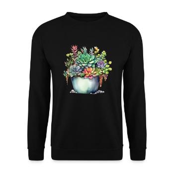 Pflanzen Sukkulenten Kaktus Aquarell Bunt - Unisex Pullover - Schwarz - Vorne - Alina (178cm) & Michal (187cm)