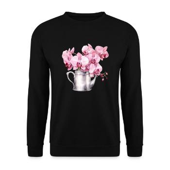 Pflanzen Blumen Blüten Orchidee Pink Rosa Hochzeit - Unisex Pullover - Schwarz - Vorne - Alina (178cm) & Michal (187cm)