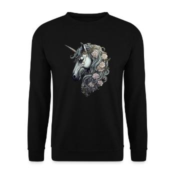 Goth Gothic Unicorn Mystical Horror White Roses - Unisex Sweatshirt - black - Front - Alina (178cm) & Michal (187cm)