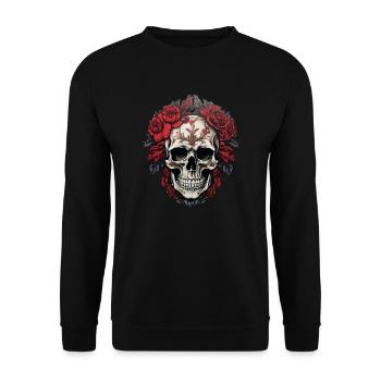 Gothique Crâne Mystique Horreur Crâne Fleurs rouges - Sweat-shirt Unisexe - noir - Devant - Alina (178cm) & Michal (187cm)