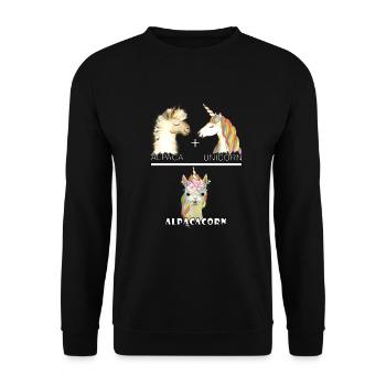 Alpaka - buntes Alpacorn Einhorn Geschenk - Unisex Pullover - Schwarz - Vorne - Alina (178cm) & Michal (187cm)