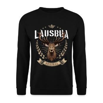 Lausbua Hirsch Bayrischer Tiroler Bua Dialekt Spaß - Unisex Pullover - Schwarz - Vorne - Alina (178cm) & Michal (187cm)