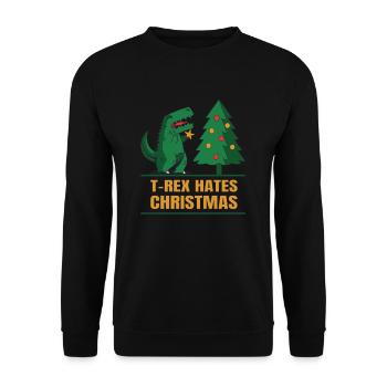 T-Rex Hates Christmas Witziger Trex Dino - Unisex Pullover - Schwarz - Vorne - Alina (178cm) & Michal (187cm)