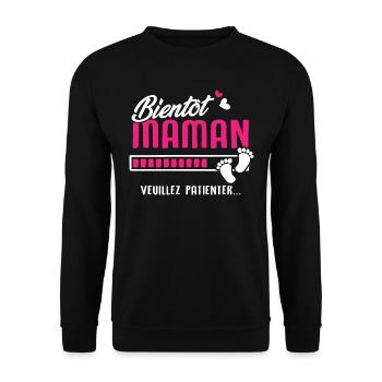 bientôt maman veuillez patienter - Sweat-shirt Unisexe - noir - Devant - Alina (178cm) & Michal (187cm)
