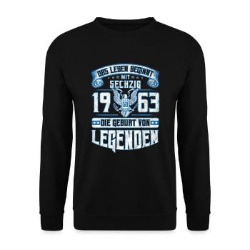 Jahrgang 1963 Geburtstag Geschenk 60 Jahre Retro - Unisex Pullover - Schwarz - Vorne - Alina (178cm) & Michal (187cm)