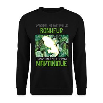 La Martinique Le bonheur Citation Billet D'Avion - Sweat-shirt Unisexe - noir - Devant - Alina (178cm) & Michal (187cm)