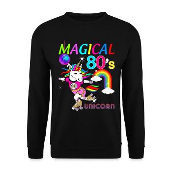 Magisches Einhorn 80er Jahre Humor Geschenk - Unisex Pullover - Schwarz - Vorne - Alina (178cm) & Michal (187cm)