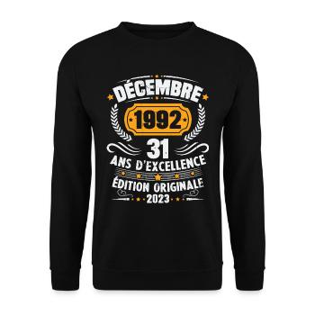 Vintage Décembre 1992 Cadeau d Anniversaire 31 Ans - Sweat-shirt Unisexe - noir - Devant - Alina (178cm) & Michal (187cm)