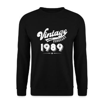 Vintage since February 1989 Geburtstag Geschenk - Unisex Pullover - Schwarz - Vorne - Alina (178cm) & Michal (187cm)