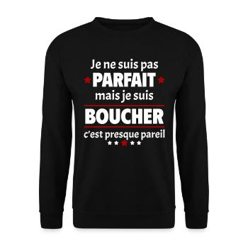 Pas parfait mais boucher, fête des pères, noël - Sweat-shirt Unisexe - noir - Devant - Alina (178cm) & Michal (187cm)