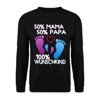 Mama Papa Babyfüße Geschenk Wunschkind Familie - Unisex Pullover - Schwarz - Vorne - Alina (178cm) & Michal (187cm)