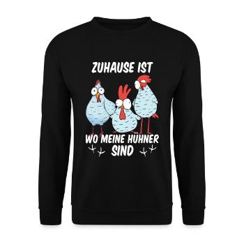 Landwirt Zuhause ist wo meine Hühner sind - Unisex Pullover - Schwarz - Vorne - Alina (178cm) & Michal (187cm)