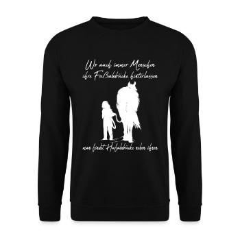 Pferd und Reiter laufen zusammen Reitersprüche - Unisex Pullover - Schwarz - Vorne - Alina (178cm) & Michal (187cm)