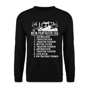 Landwirt Traktor Spruch perfekter Tag Bauer - Unisex Pullover - Schwarz - Vorne - Alina (178cm) & Michal (187cm)